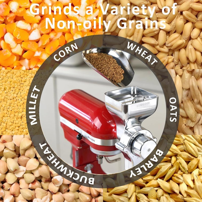 EDWODER All Metal Grain Mill Attachment for KitchenAid Stand Mixer,12 Fineness Setting From Coarse to Fine for Non-Oily Dry Grain Wheat,Oats,Rice,Corn,Barley,Buckwheat,Millet and Other Cereals - Image 3